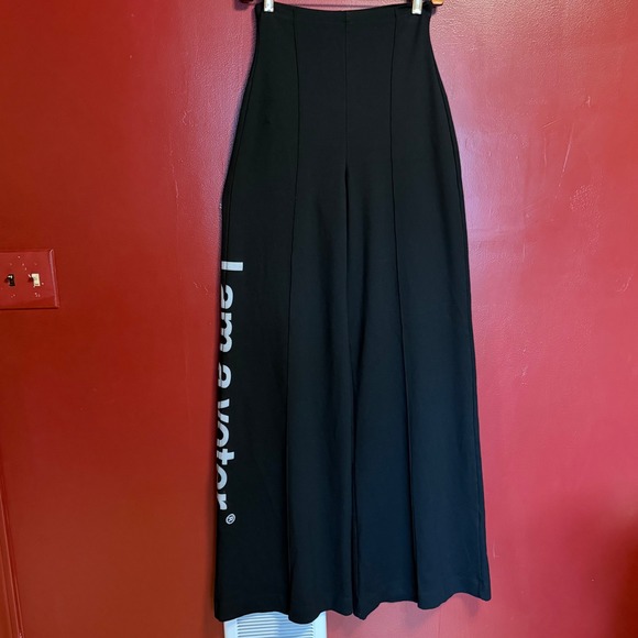 Ripley Rader Ponte Knit Wide Leg Pants Size Large Black I Am A VOTER Spellout
